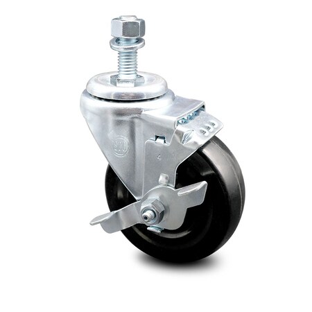 Service Caster 4 Inch Hard Rubber Wheel Swivel 12mm Threaded Stem Caster with Brake SCC SCC-TS20S414-HRS-TLB-M1215